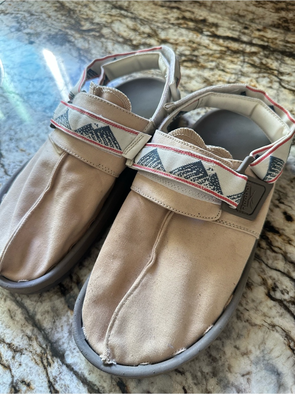 Reebok Men's Beige Canvas Sandals with Patterned Strap